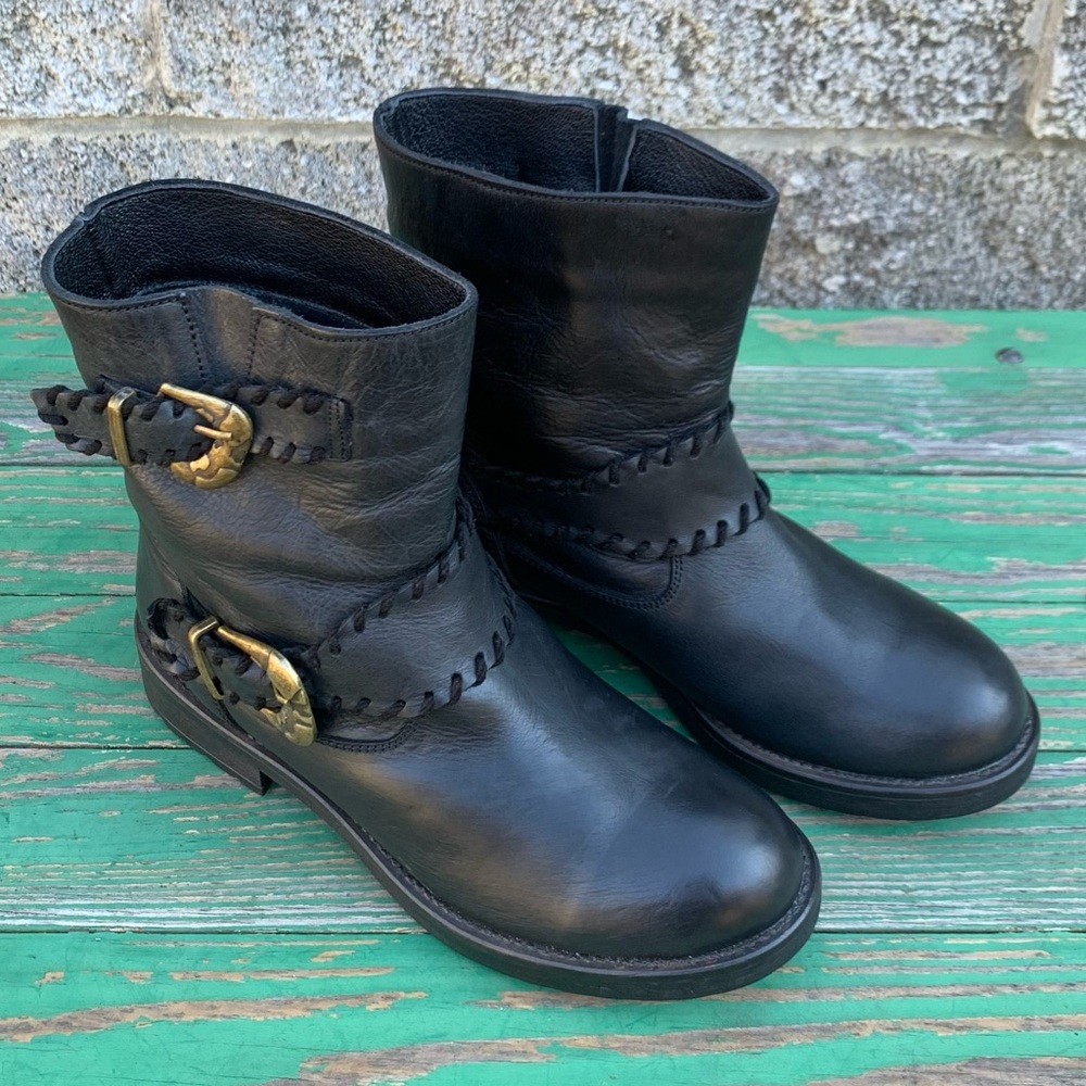 Black Leather Womens Size 6.5 Bike Engineer Harness boots Size EU 37